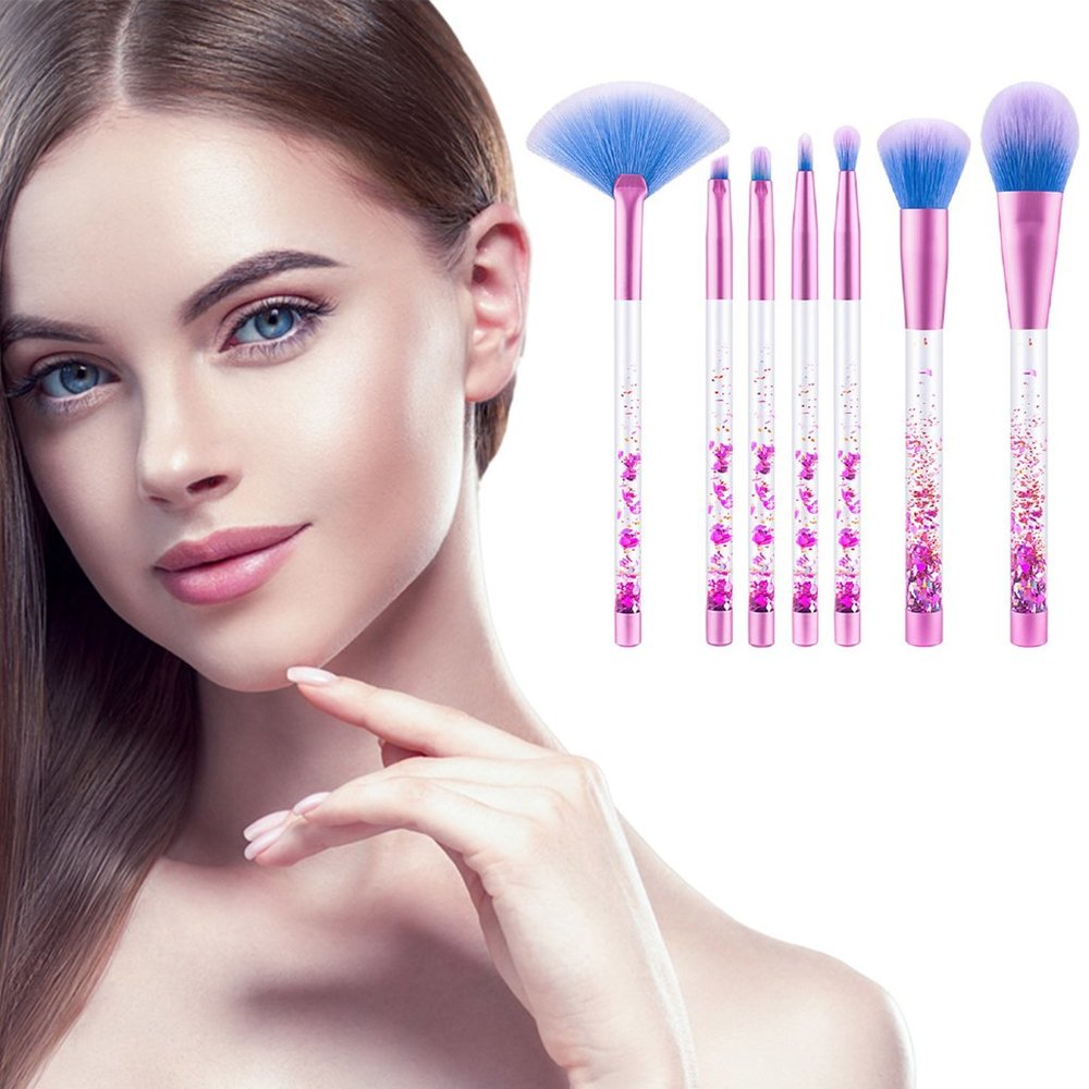7-Piece Set: Glitter Makeup Brushes With Storage Pouch